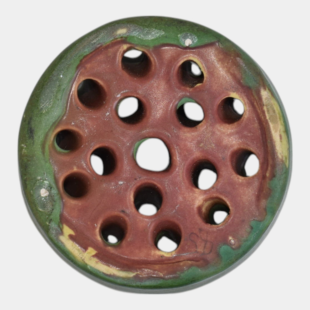 Roseville Early Carnelian Matte Green 1916 Vintage Art Pottery Flower Frog 15-3
