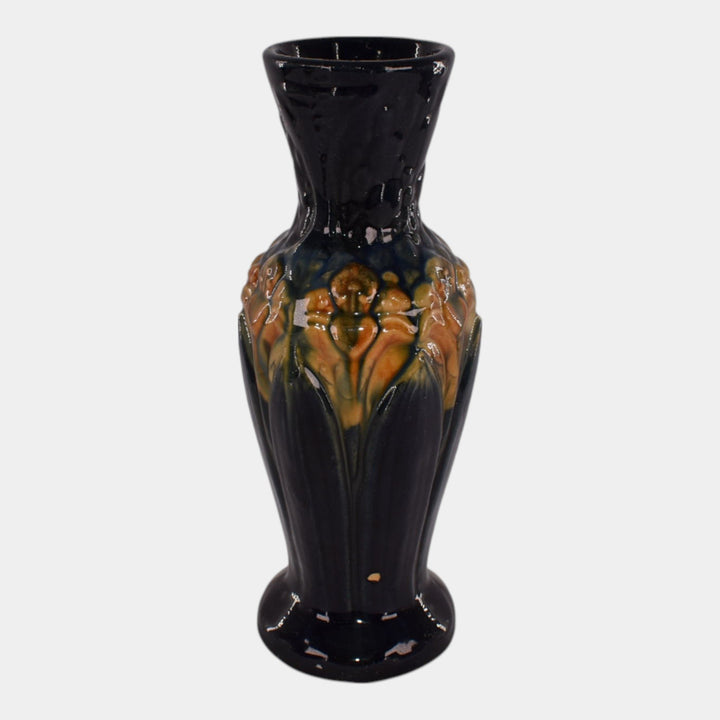 Brush McCoy Majolica Amaryllis 1926 Art Pottery Blended Blue Yellow Vase - Just Art Pottery