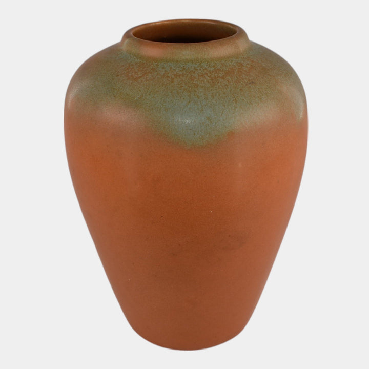 Muncie 1920s Vintage Art Deco Pottery Matte Green Orange Vase 102-7
