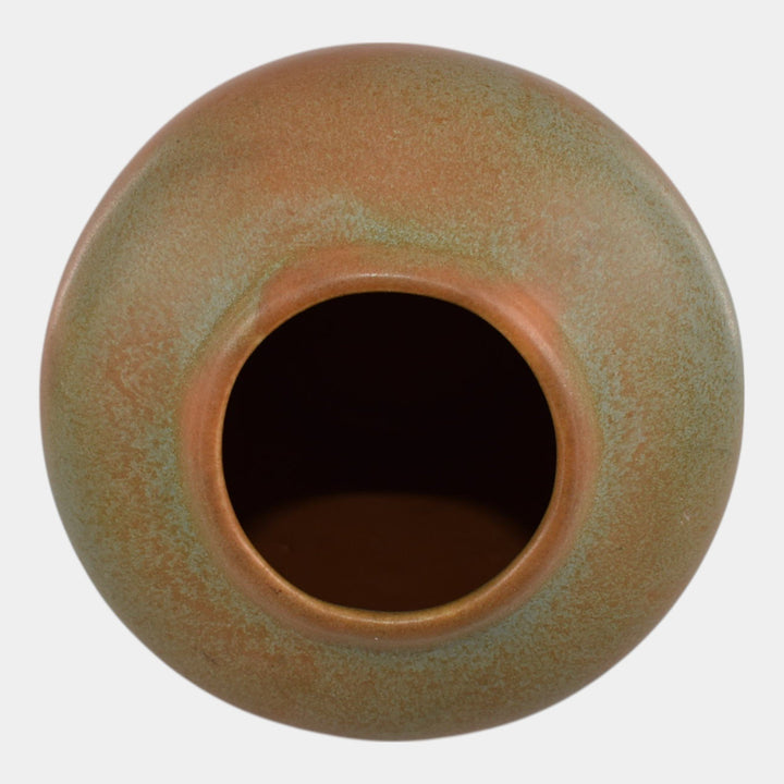 Muncie 1920s Vintage Art Deco Pottery Matte Green Orange Vase 102-7