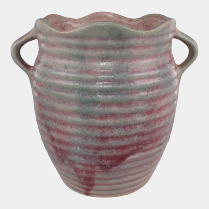 Burley Winter 1930s Vintage Art Pottery Mottled Green Rose Vase 3F