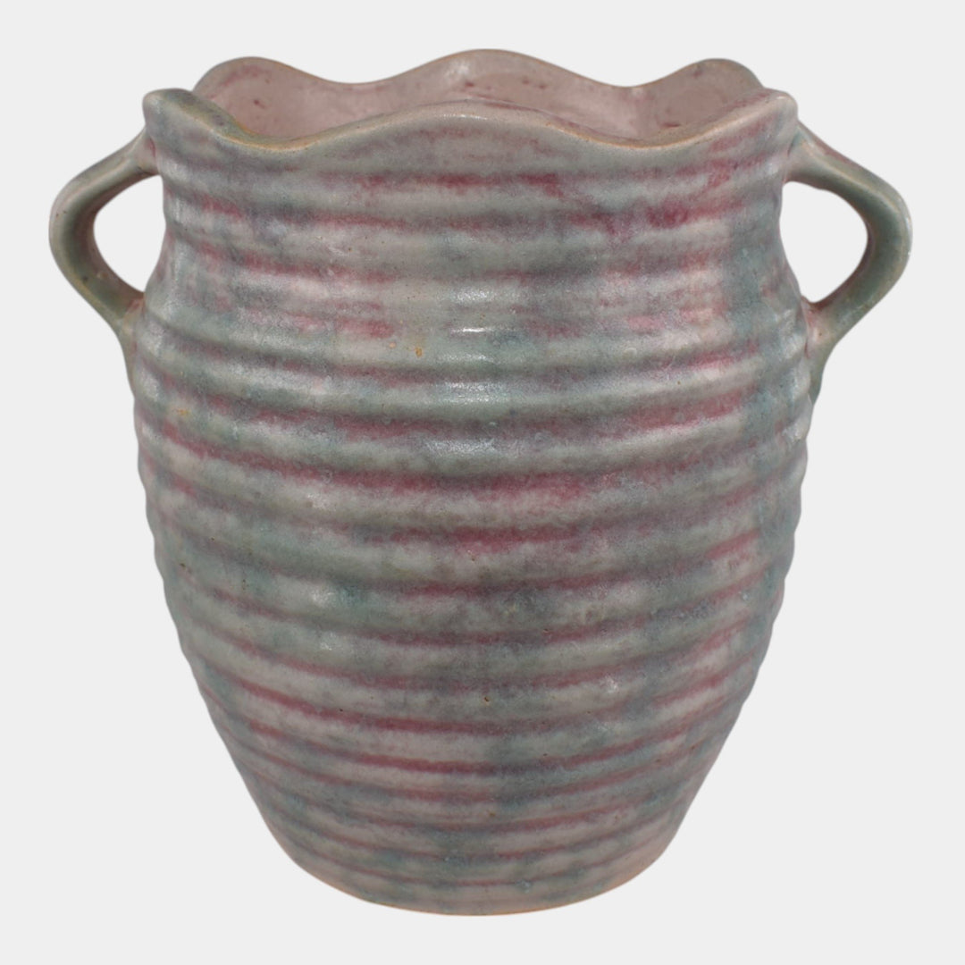 Burley Winter 1930s Vintage Art Pottery Mottled Green Rose Vase 3F