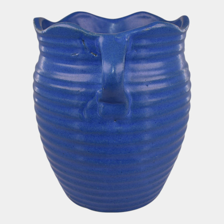 Burley Winter 1930s Vintage Art Pottery Solid Blue Art Deco Vase 3F