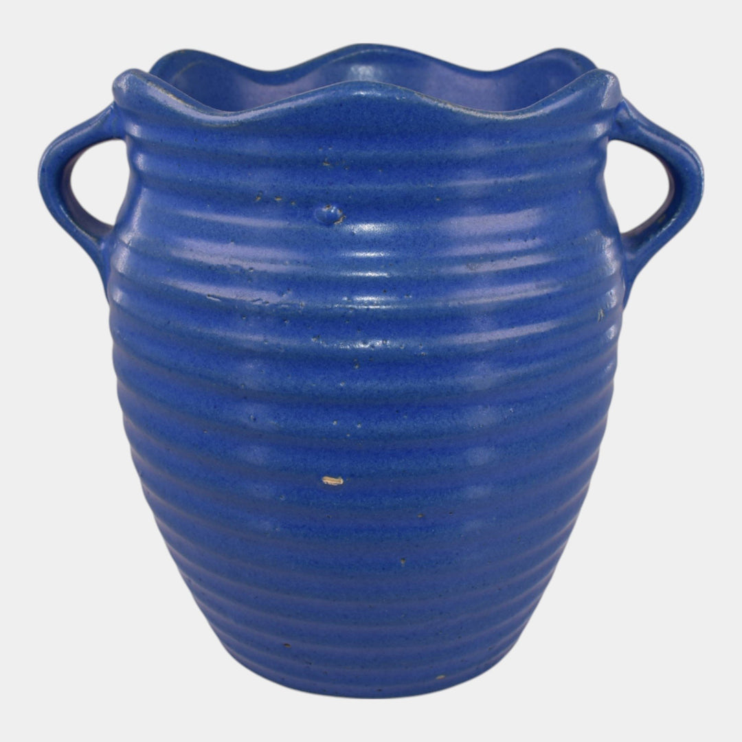Burley Winter 1930s Vintage Art Pottery Solid Blue Art Deco Vase 3F