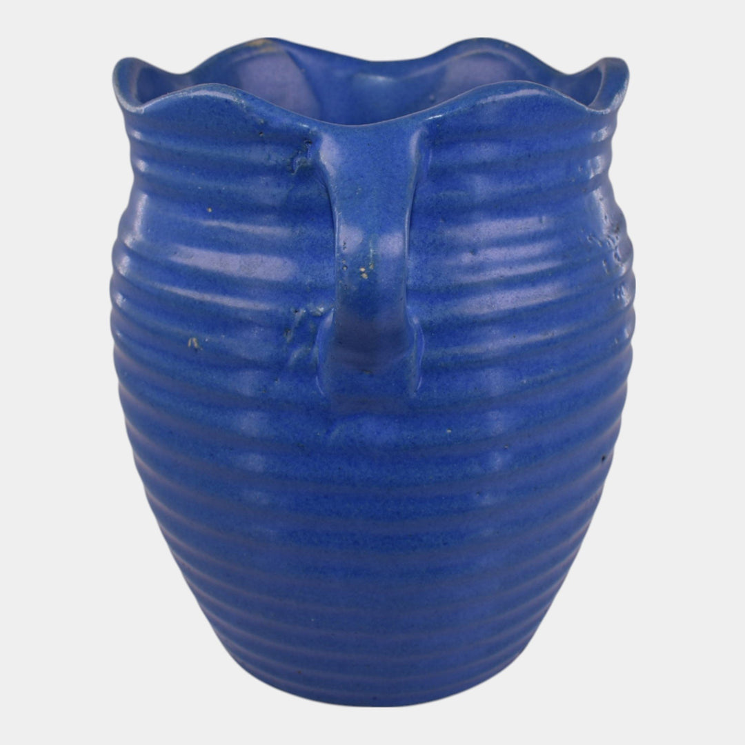 Burley Winter 1930s Vintage Art Pottery Solid Blue Art Deco Vase 3F