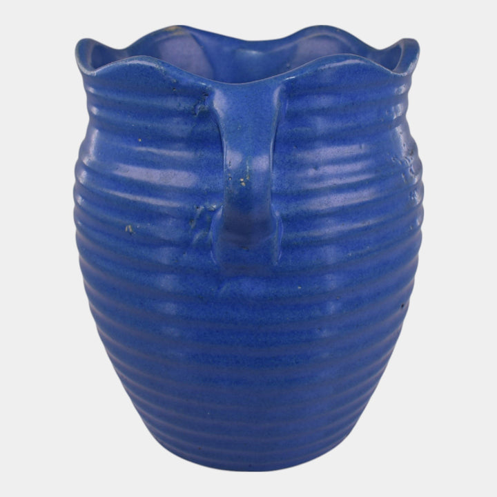 Burley Winter 1930s Vintage Art Pottery Solid Blue Art Deco Vase 3F
