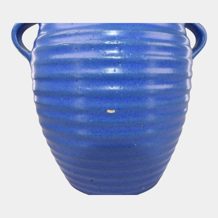 Burley Winter 1930s Vintage Art Pottery Solid Blue Art Deco Vase 3F