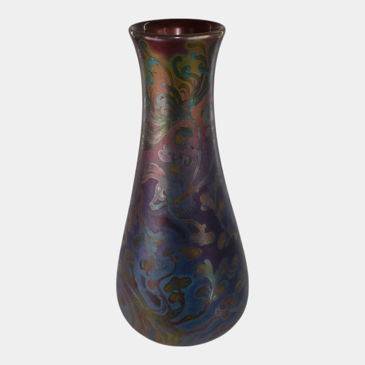 Weller Sicard 1902-07 Art Nouveau Iridescent Luster Floral Tall Vase 472 - Just Art Pottery