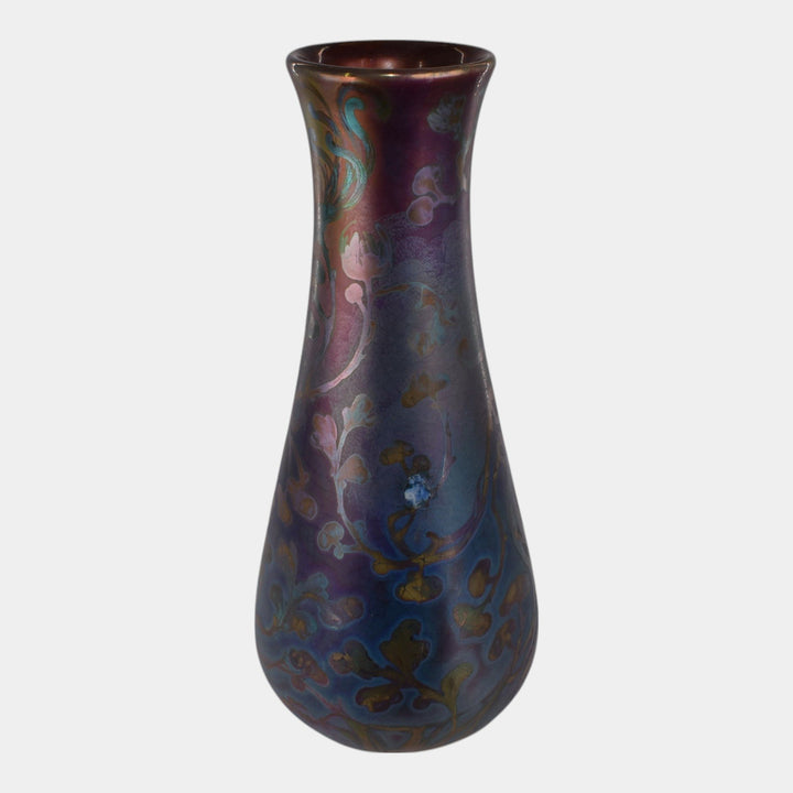 Weller Sicard 1902-07 Art Nouveau Iridescent Luster Floral Tall Vase 472 - Just Art Pottery