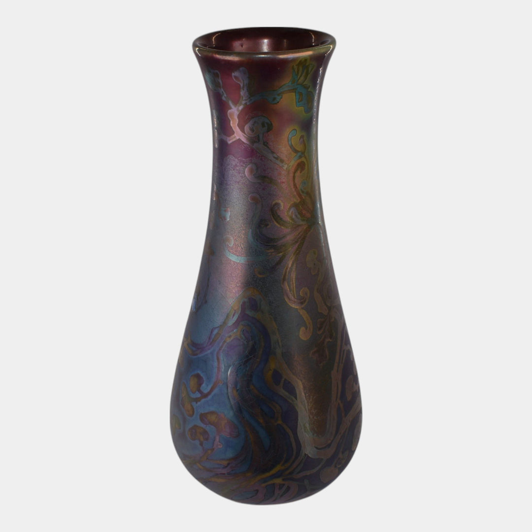 Weller Sicard 1902-07 Art Nouveau Iridescent Luster Floral Tall Vase 472 - Just Art Pottery