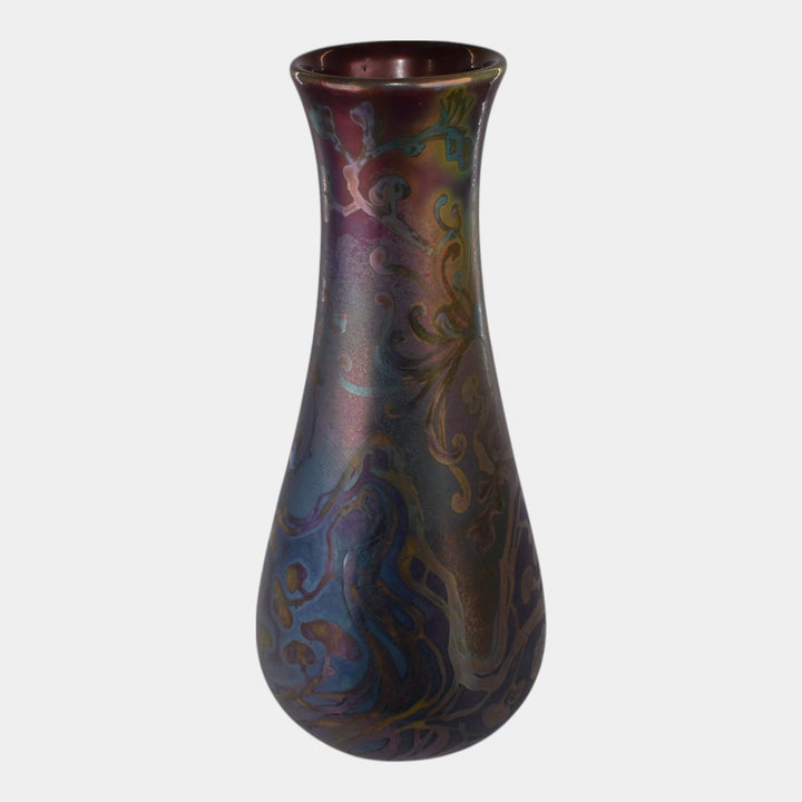 Weller Sicard 1902-07 Art Nouveau Iridescent Luster Floral Tall Vase 472 - Just Art Pottery