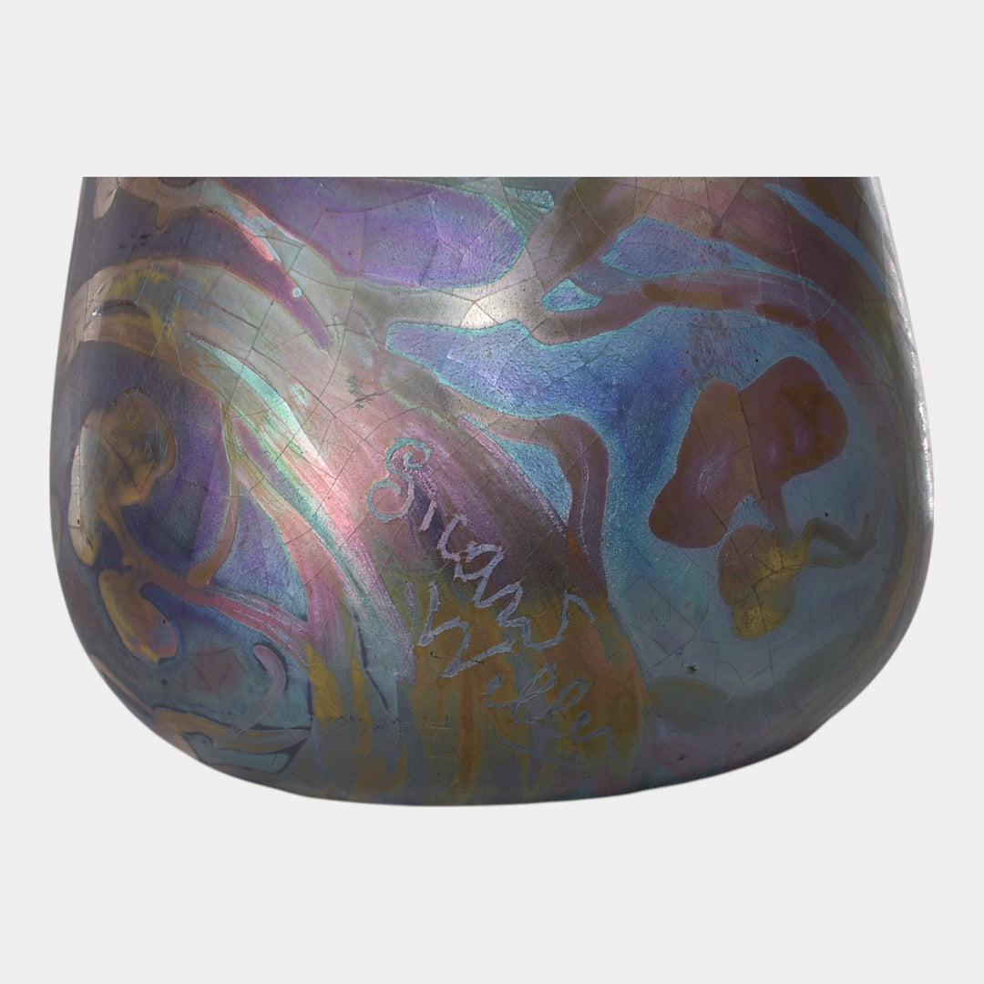 Weller Sicard 1902-07 Art Nouveau Iridescent Luster Floral Tall Vase 472 - Just Art Pottery