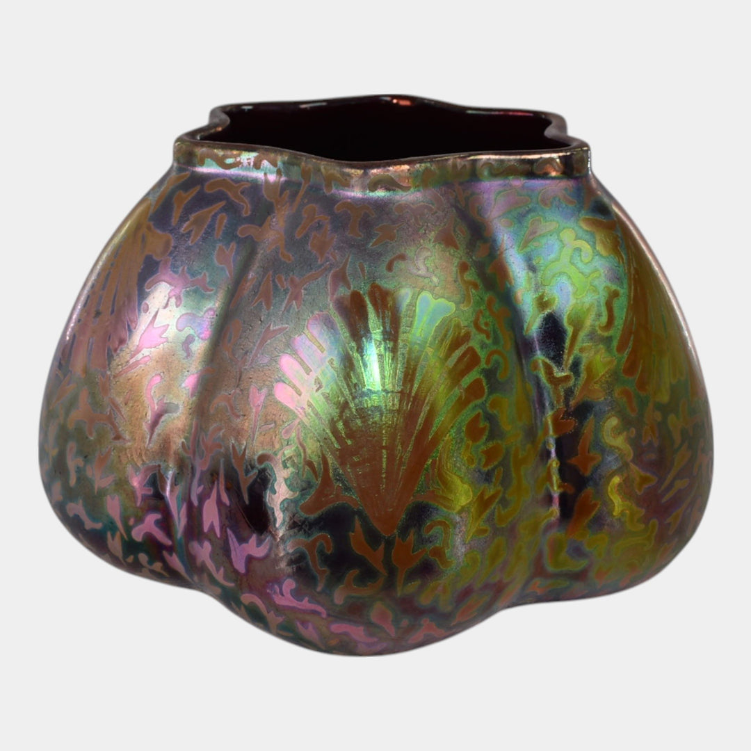Weller Sicard 1902-07 Art Nouveau Pottery Luster Sea Shell Lobed Vase 477 - Just Art Pottery