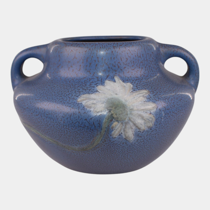 Weller Fru Russet Vintage Art Pottery Blue Floral Handled Vase