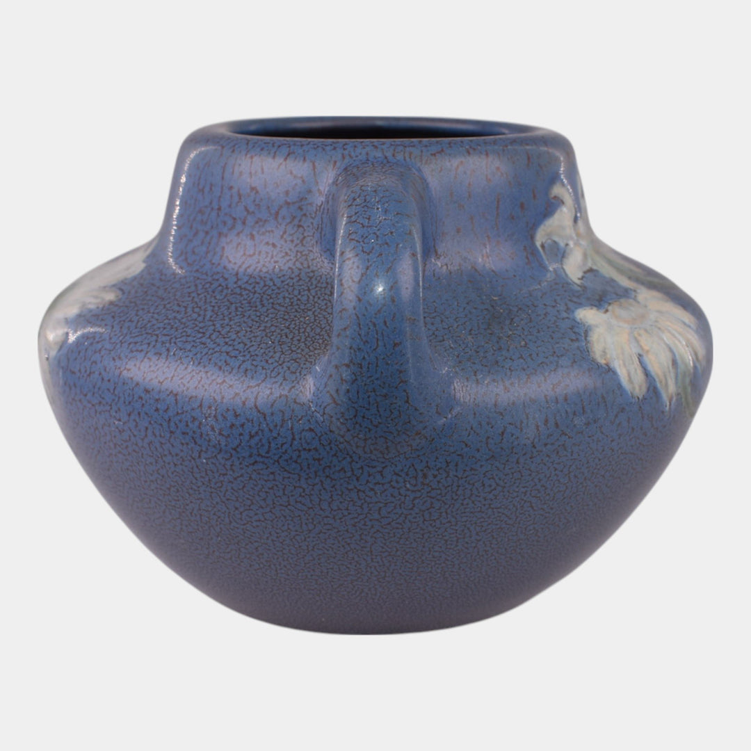 Weller Fru Russet Vintage Art Pottery Blue Floral Handled Vase
