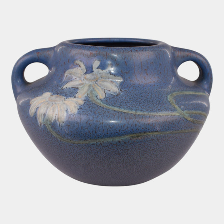 Weller Fru Russet Vintage Art Pottery Blue Floral Handled Vase