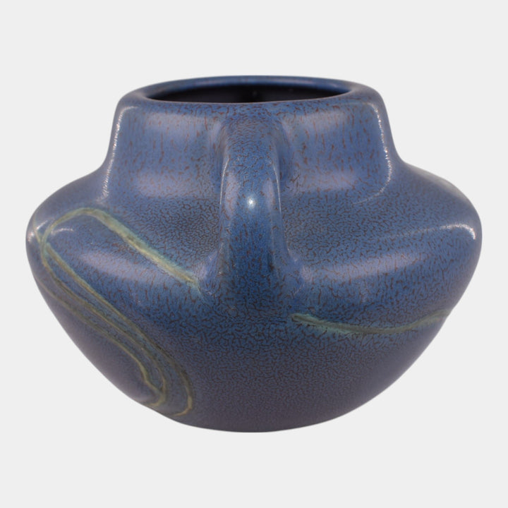 Weller Fru Russet Vintage Art Pottery Blue Floral Handled Vase