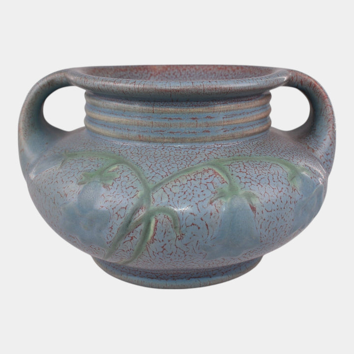 Weller Fru Russet Vintage Art Pottery Blue Purple Floral Handled Vase