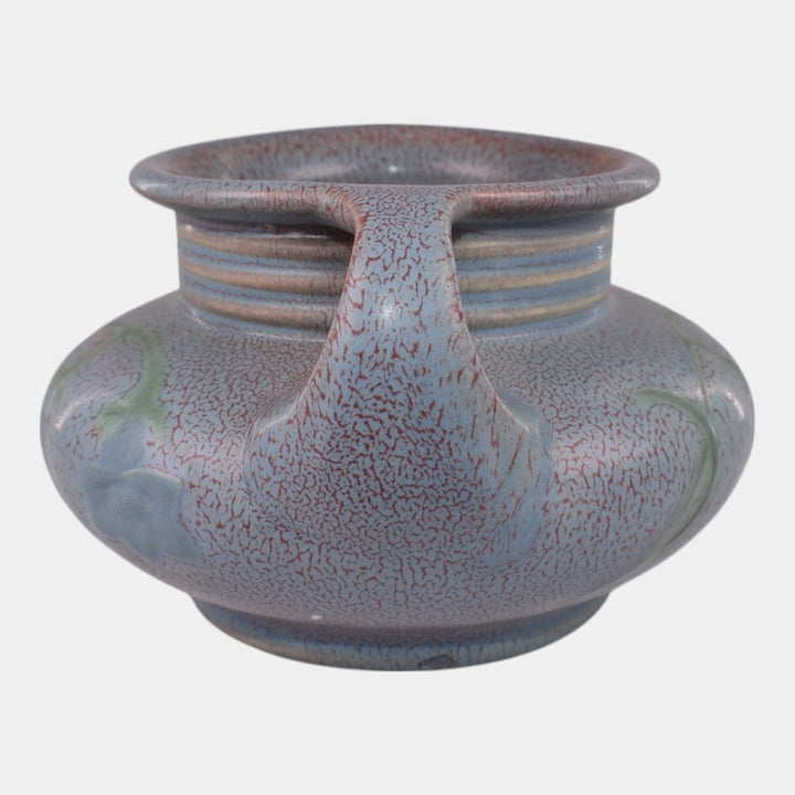 Weller Fru Russet Vintage Art Pottery Blue Purple Floral Handled Vase