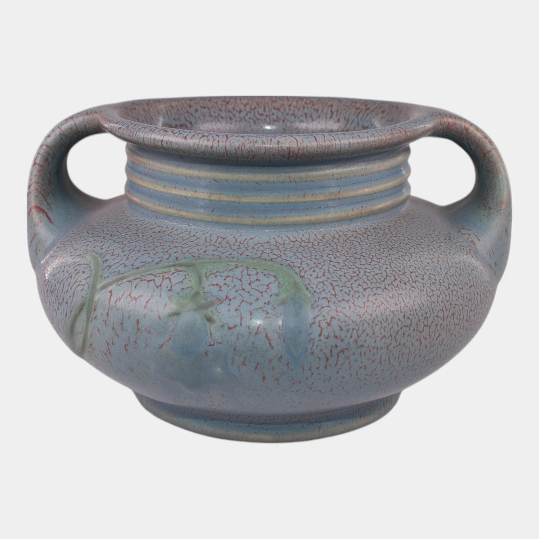 Weller Fru Russet Vintage Art Pottery Blue Purple Floral Handled Vase