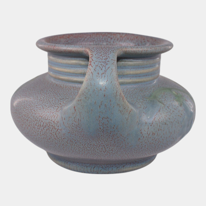 Weller Fru Russet Vintage Art Pottery Blue Purple Floral Handled Vase