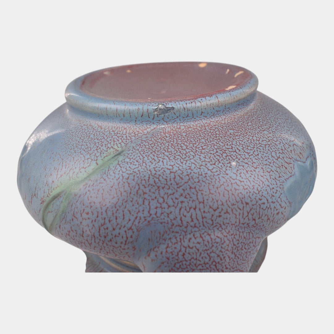 Weller Fru Russet Vintage Art Pottery Blue Purple Floral Handled Vase