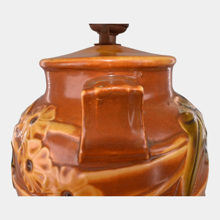 Roseville Pottery Luffa 1934 Brown Factory Arts and Crafts Lamp 690-9