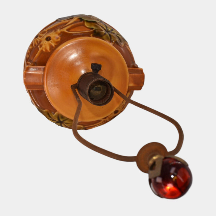 Roseville Pottery Luffa 1934 Brown Factory Arts and Crafts Lamp 690-9