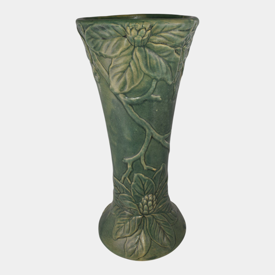 Weller Flemish Rhododendron 1920s Vintage Pottery Matte Green Ceramic Floor Vase