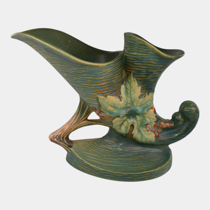 Roseville Bushberry Green 1941 Vintage Art Pottery Double Cornucopia Vase 155-8