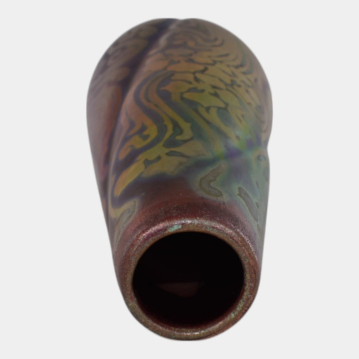 Weller Sicard 1902-07 Art Nouveau Pottery Iridescent Luster Floral Twist Vase - Just Art Pottery