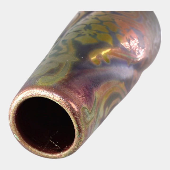 Weller Sicard 1902-07 Art Nouveau Pottery Iridescent Luster Floral Twist Vase - Just Art Pottery