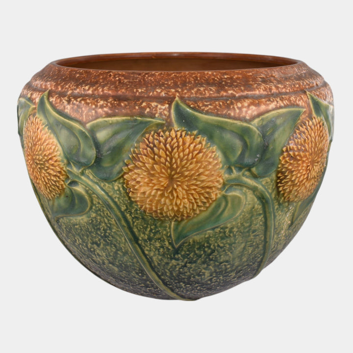 Roseville Sunflower 1930 Arts And Crafts Pottery Brown Jardiniere Planter 619-8