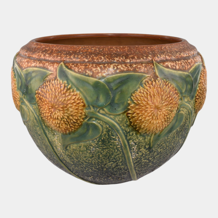 Roseville Sunflower 1930 Arts And Crafts Pottery Brown Jardiniere Planter 619-8