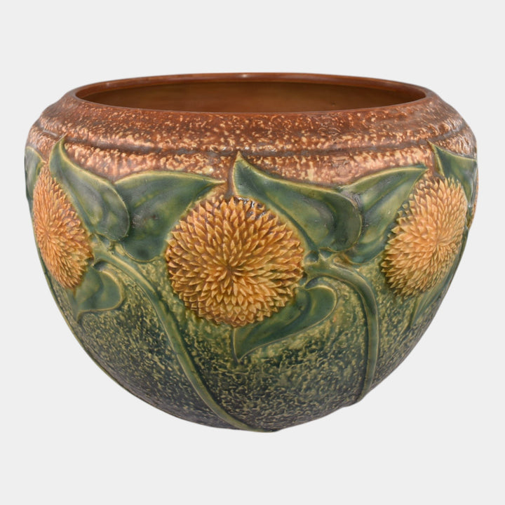 Roseville Sunflower 1930 Arts And Crafts Pottery Brown Jardiniere Planter 619-8