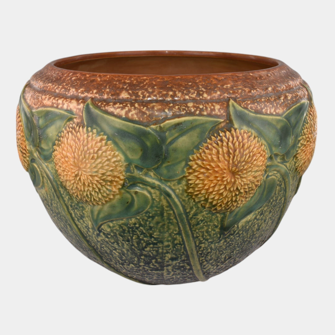 Roseville Sunflower 1930 Arts And Crafts Pottery Brown Jardiniere Planter 619-8