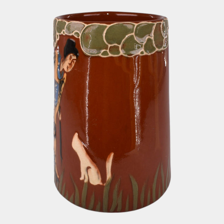 Weller Pottery Rhead Faience Birdimal Cat with Oriental Woman Mug 462 - Just Art Pottery