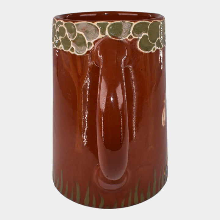Weller Pottery Rhead Faience Birdimal Cat with Oriental Woman Mug 462 - Just Art Pottery