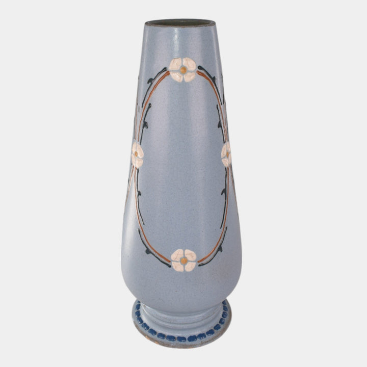 Roseville Aztec 1905 Pottery Blue Squeeze Bag Design Floral Vase 2-11