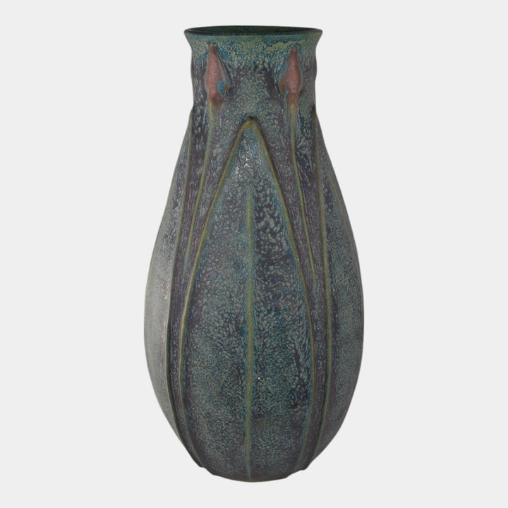 Jemerick Studio Pottery 2002 Arts And Crafts Mottled Green Hand Crafted Vase