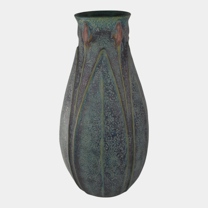 Jemerick Studio Pottery 2002 Arts And Crafts Mottled Green Hand Crafted Vase