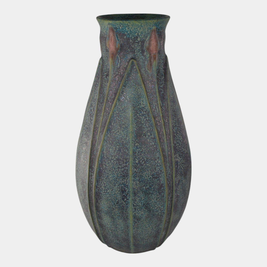 Jemerick Studio Pottery 2002 Arts And Crafts Mottled Green Hand Crafted Vase