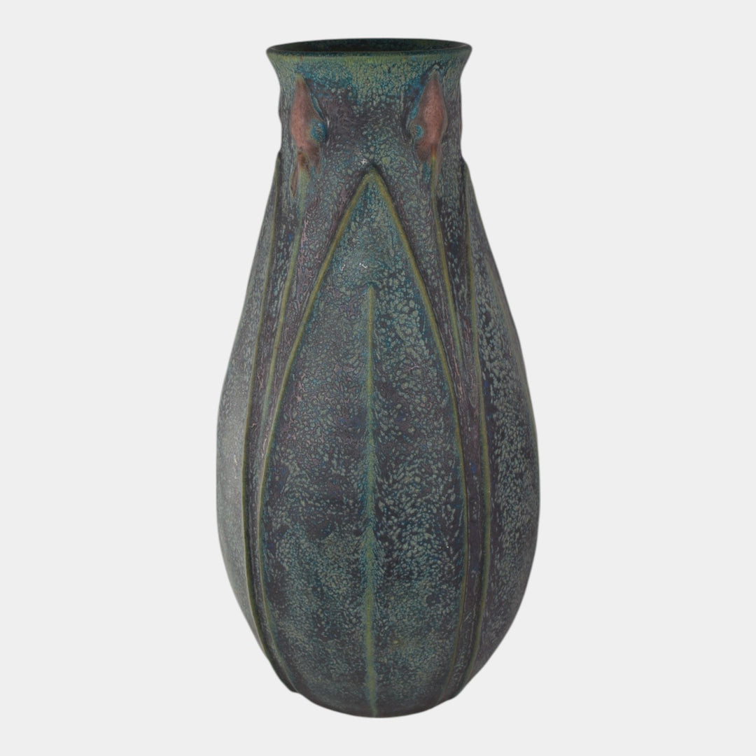 Jemerick Studio Pottery 2002 Arts And Crafts Mottled Green Hand Crafted Vase