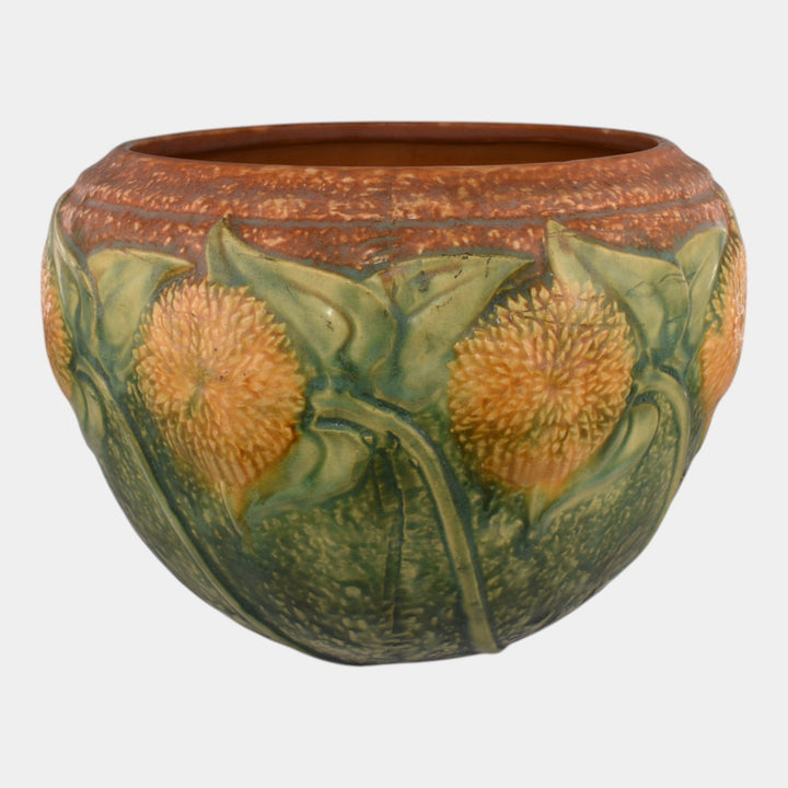 Roseville Sunflower 1930 Arts And Crafts Pottery Brown Jardiniere Planter 619-8
