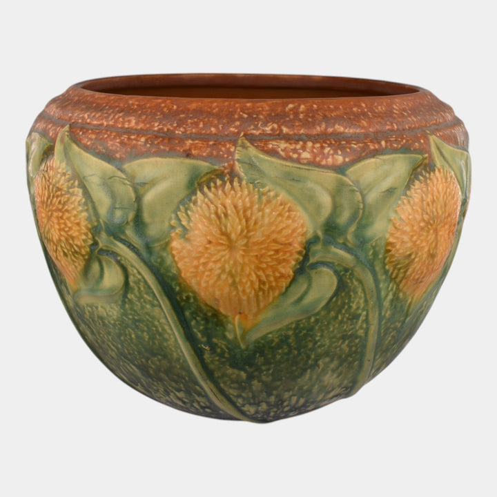Roseville Sunflower 1930 Arts And Crafts Pottery Brown Jardiniere Planter 619-8