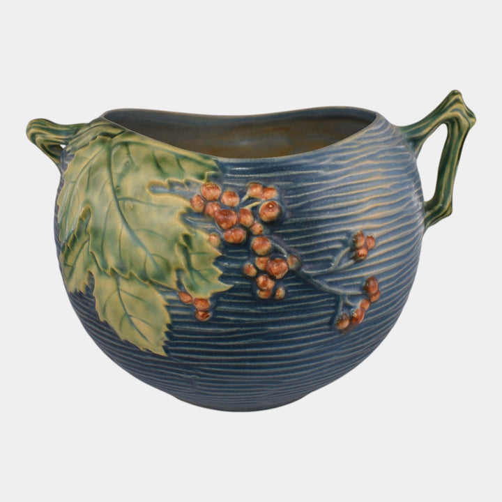 Roseville Bushberry Blue 1941 Vintage Art Pottery Ceramic Bowl 411-6
