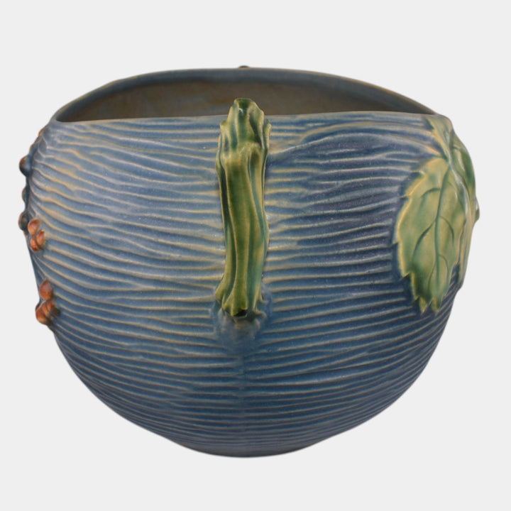 Roseville Bushberry Blue 1941 Vintage Art Pottery Ceramic Bowl 411-6