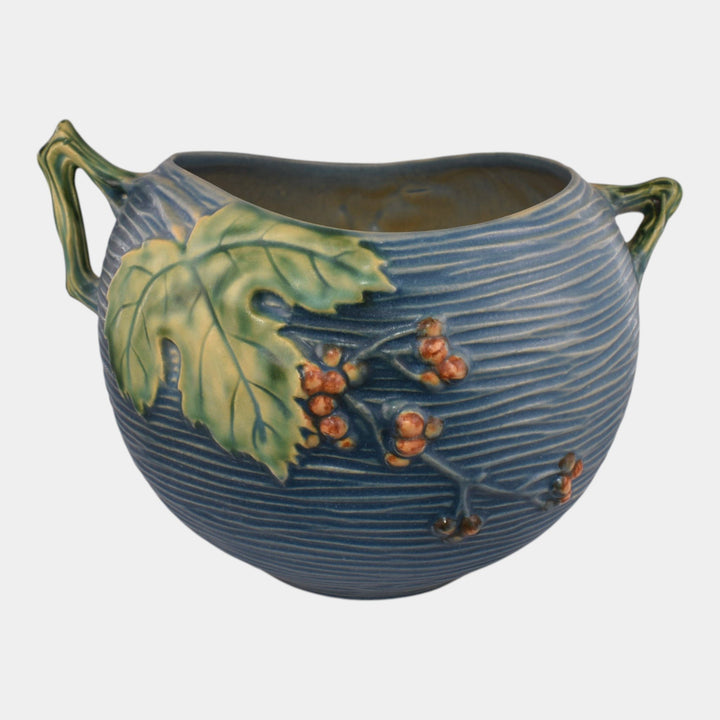 Roseville Bushberry Blue 1941 Vintage Art Pottery Ceramic Bowl 411-6