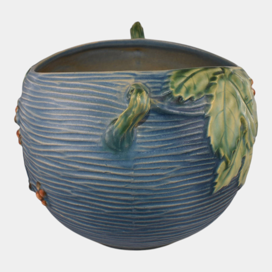 Roseville Bushberry Blue 1941 Vintage Art Pottery Ceramic Bowl 411-6