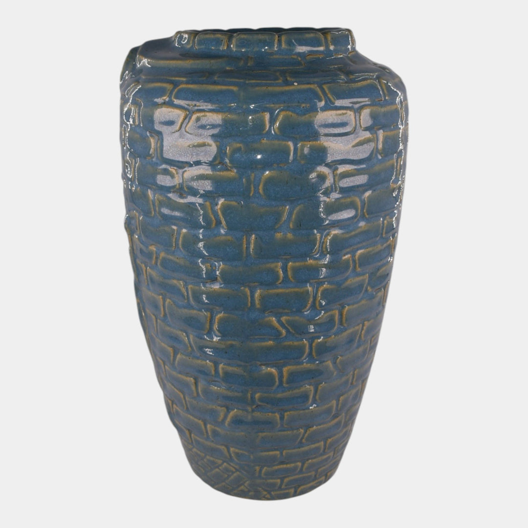 Zanesville Stoneware Pottery Blue Rubble Ware Rebecca at the Well Vase 569